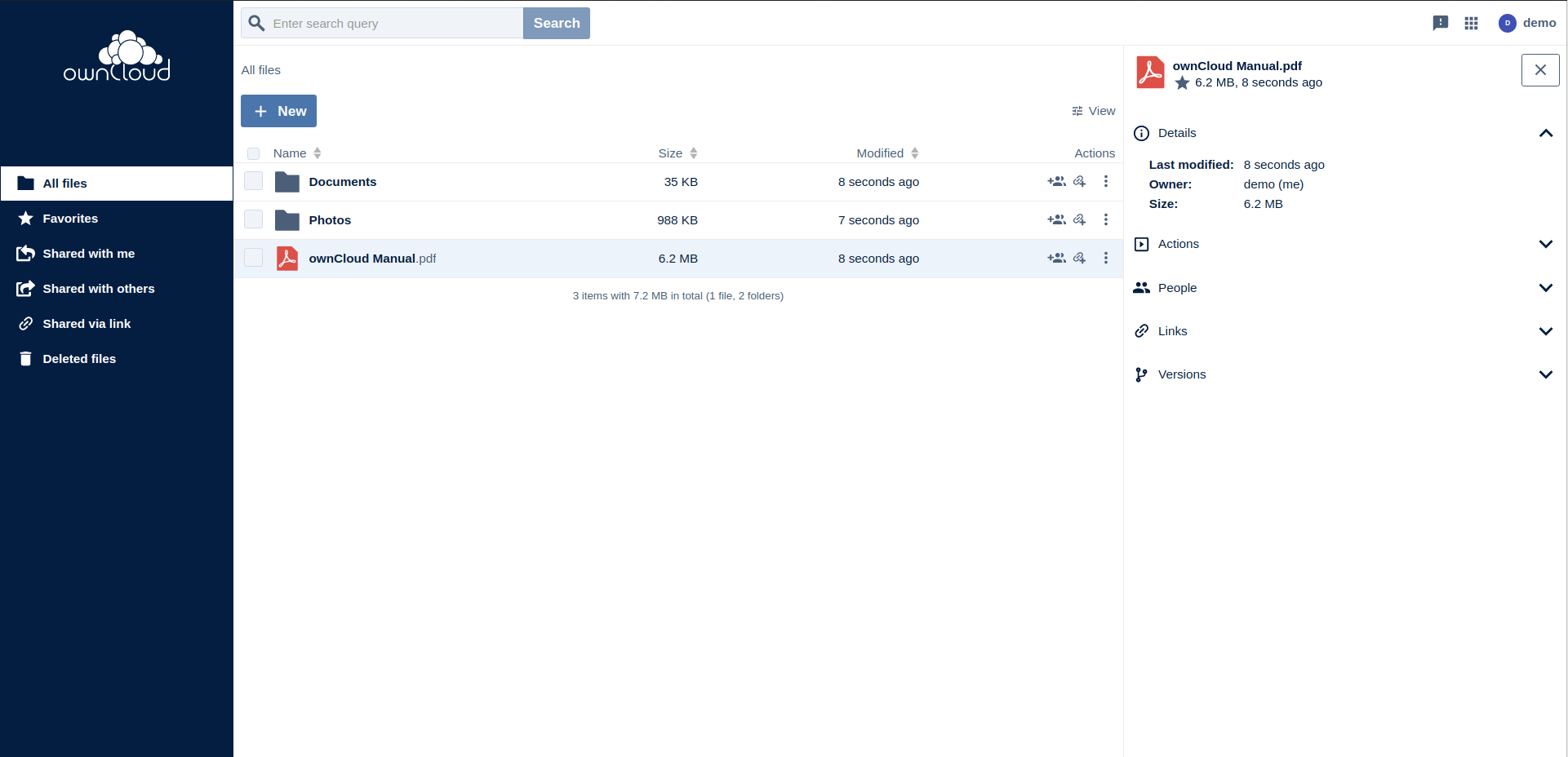 Screenshot ownCloud Web